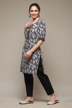 Black LIVA Straight Kurta image number 3